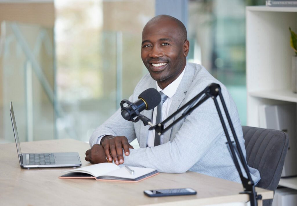 Podcast portrait and black man with microphone r 2026 01 09 09 35 44 utc